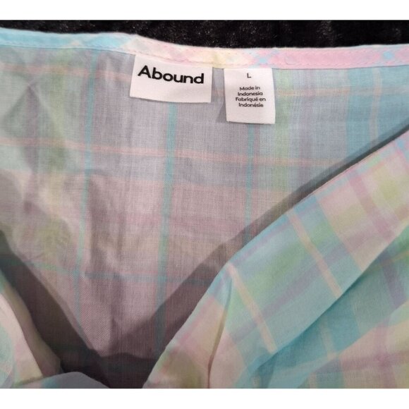 NWT Abound Pastel Plaid Tie Front Crop Top With Puff Sleeves Size L 100% Cotton - Picture 3 of 5